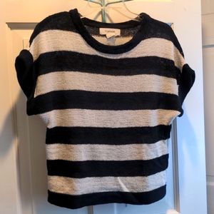 Loose-Knit Cap-sleeve Black & White striped top, Medium